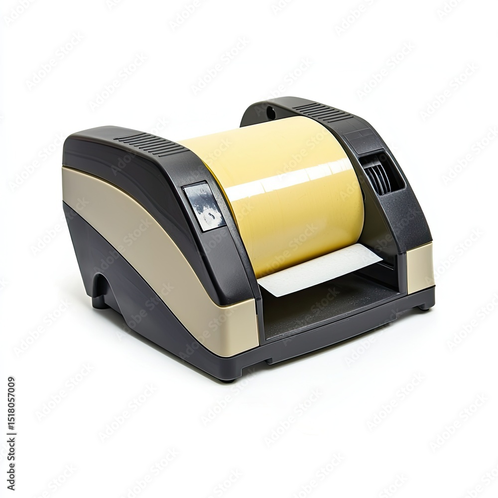 Poster desktop tape dispenser featuring visible roll of adhesive tape, designed for easy use and efficiency