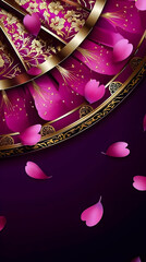 Elegant Decorative Fan With Pink Petals And Gold Accents