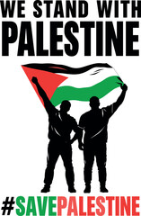 Powerful “We Stand With Palestine” Solidarity T-Shirt Featuring Palestinian Flag and Activist Silhouette Bold Pro-Palestine Statement Tee for Justice and Freedom Supporters
