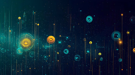 Abstract Futuristic Digital Background With Glowing Lines And Symbols
