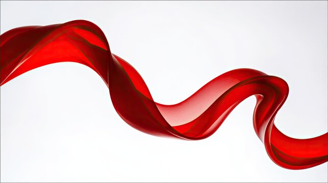 Wavy red ribbon in motion, elegant curves, pure white background -- simplicity in dynamic form
