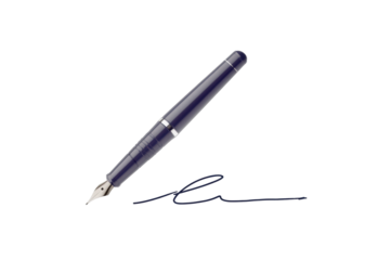 PNG Elegant blue fountain pen with ink signature on white background