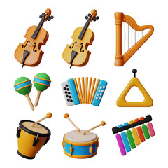 Colorful 3D Render of Musical Instruments Collection