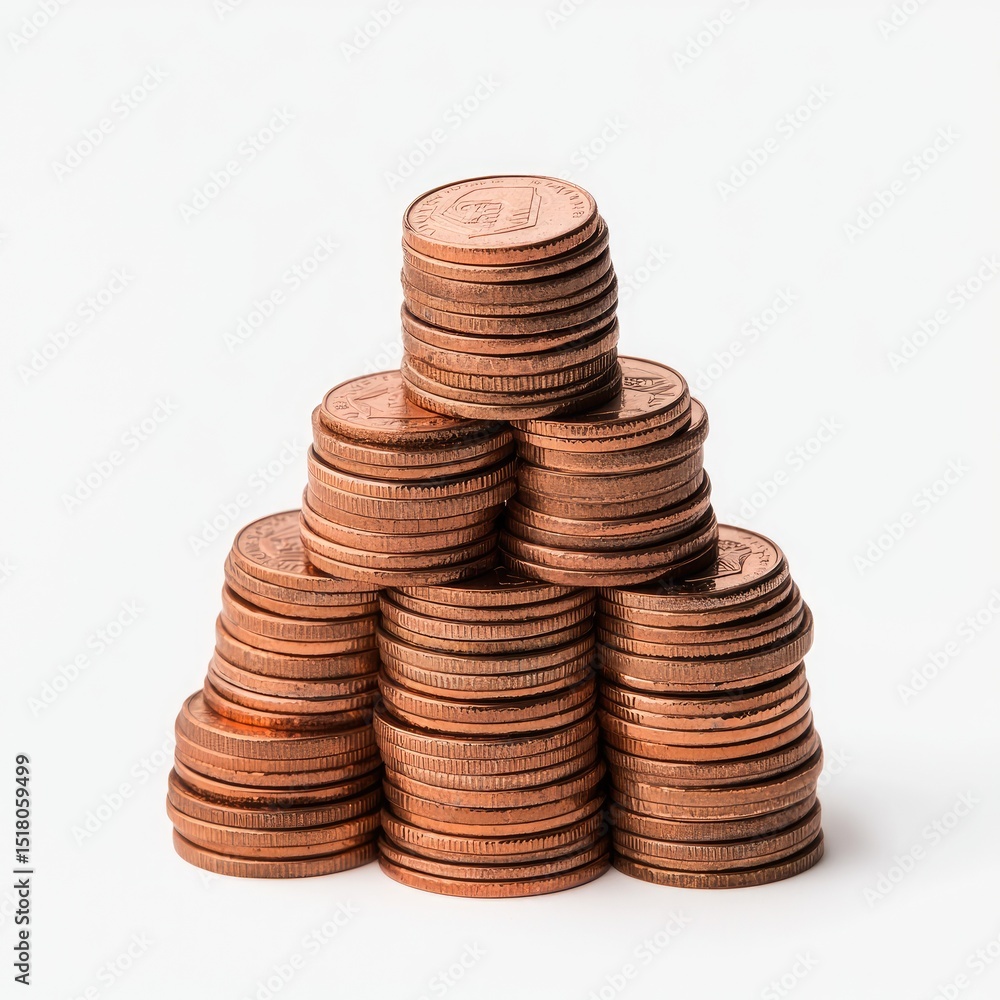 Poster coins stacked in pyramid form representing structure and organization, showcasing beauty of currency
