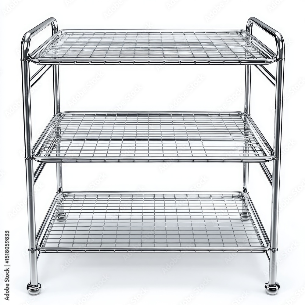 Poster sturdy empty metal wire shelf rack with three tiers, designed for versatile storage solutions variou