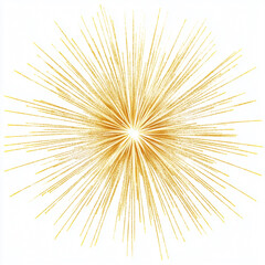 Fototapeta premium Abstract golden burst radiating light with textured lines on a clean white background suitable for celebrations and graphic design projects.