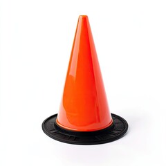Fototapeta premium Bright orange traffic safety cone with sturdy black rubber base, ideal for directing traffic or marking hazards. Its vibrant color ensures high visibility in various environments
