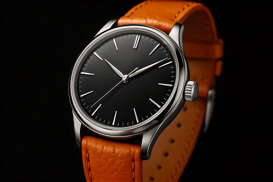 Elegant Black Dial Wristwatch with Leather Strap
