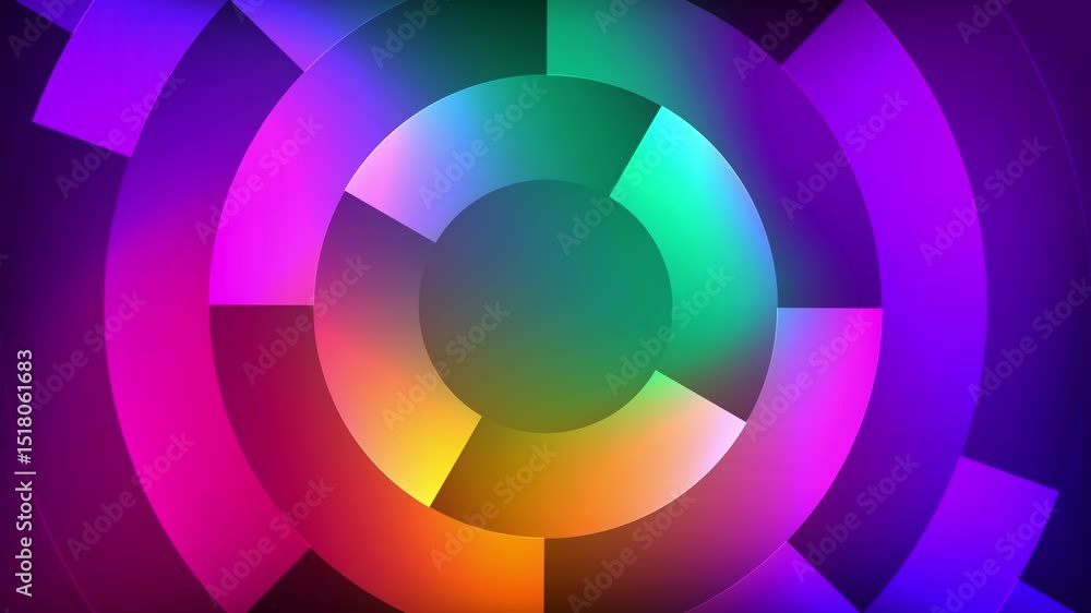 Poster abstract animated background with glowing spinning concentric circular shapes in vibrant and colorfu