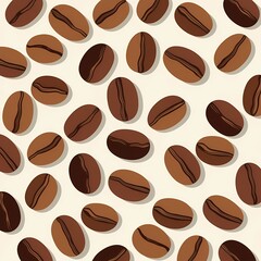 Obraz premium Coffee beans spread over a light background showcasing various shades and textures