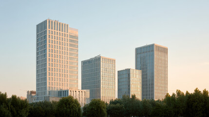 Fototapeta premium modern architecture featuring smooth forms glass and wood captured from dawn to dusk