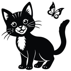 gray cat cute cartoon kitten smiling butterfly