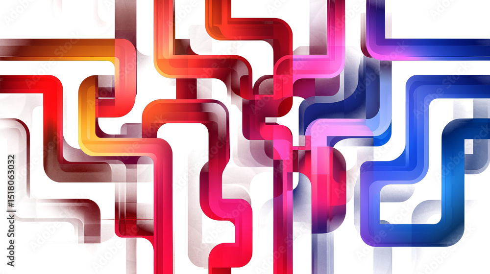 Poster colorful maze pattern with gradient colors and simple shapes on a black background