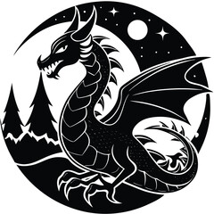 tribal dragon black and white minimalist geometric