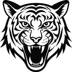 white tiger fierce expression black and white