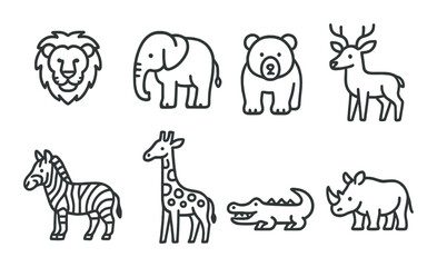 Obraz premium Safari animal set. wildlife silhouette icons: lion, elephant, bear, deer, vector icons.
