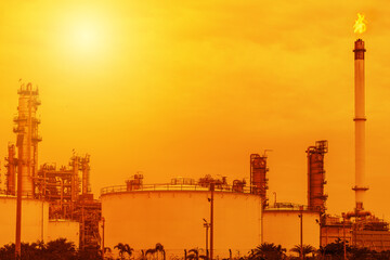 Global warming from Petrochemical Petroleum Refinery Oil and Gas industry impact from Greenhouse Gases concept