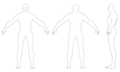 Human figures standing side by side, depicted in a minimalist style with smooth outlines. The figures are bald, featureless, and pose naturally, emphasizing simplicity and symmetry.