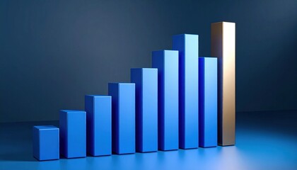 Rising Blue Bar Graph With Gold Exceeding Bar On Dark Background