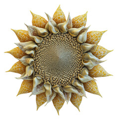 Highresolution top view ultrarealistic sunflower photography on white background