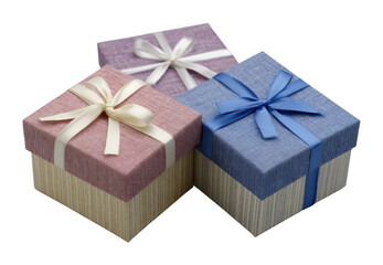 Obraz premium Gift boxes in different colors minimalist celebration concept isolated on transparent background