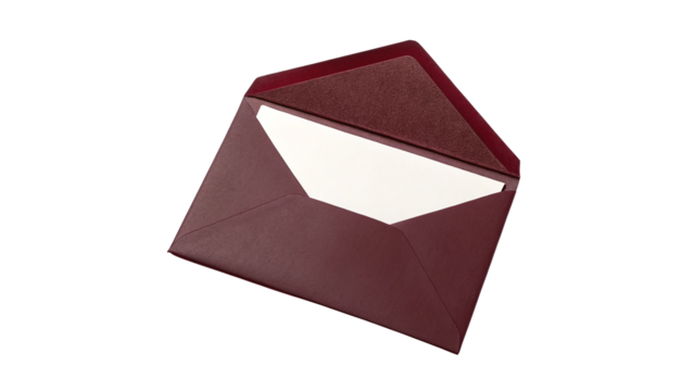 Elegant burgundy envelope on transparent background