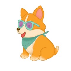 A fun and stylish illustration of a Corgi dog wearing cool sunglasses