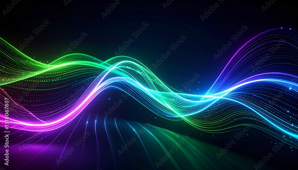 Poster abstract colorful neon light waves on a dark background, representing energy and movement. the vibra
