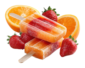 Refreshing strawberry orange popsicles summer picnic food bright sweet treats isolated on transparent background