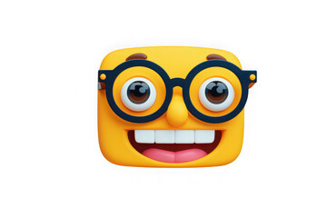 Happy square cartoon character wearing glasses