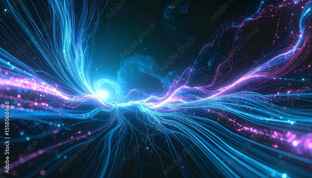 Poster abstract swirling lines in vibrant blue and pink tones. a digital representation of energy flows wit
