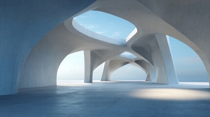 Obraz premium 3D render of abstract futuristic architecture with empty concrete floor, ideal for a dynamic and modern car presentation setup