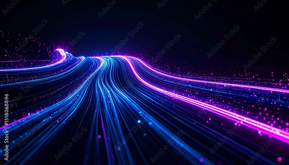 Poster vibrant digital lines emitting energy, creating a visual representation of speed, and technological 