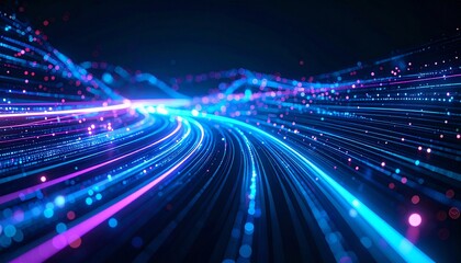 Fototapeta premium Vibrant abstract representation of data streams, with flowing light trails