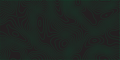 Generate a seamless, abstract topographic pattern on a dark background. The design should feature thin, vibrant green contour lines that flow organically,creating a subtle sense of depth and elevation