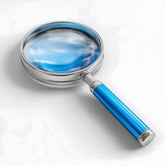 Bright magnifying glass with blue handle, emphasizing clarity and discovery, ideal for research or educational themes.