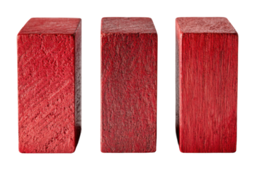 Creative red wooden blocks displayed on product minimalist isolated on transparent background