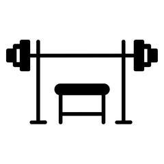 Fitness gym with barbell icon Flat outline fill black and white
