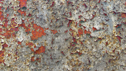 Rust and peeling paint texture on metal surface. Abstract industrial background, perfect for design projects, posters, and graphic overlays.