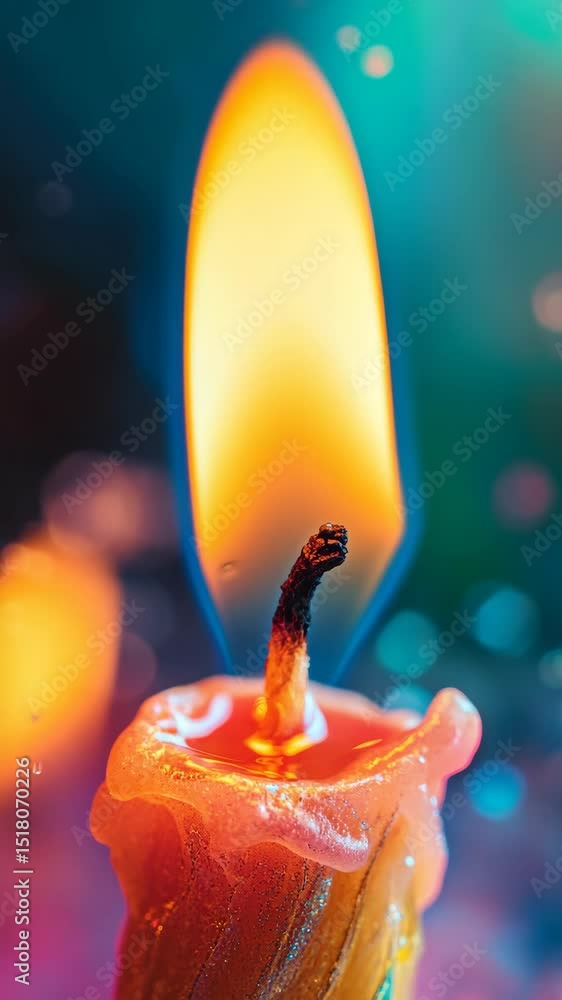 Poster candle with flickering flame and vibrant bokeh effect. captures frost on glass, creating an artistic