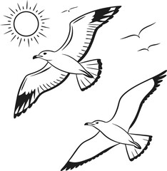Set of vector silhouette flying birds illustration