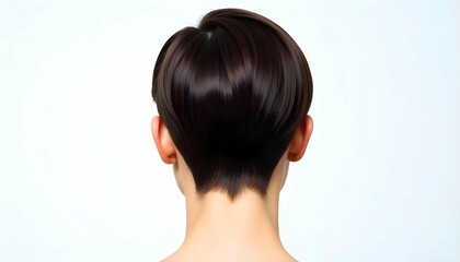 Back view of a woman with a sleek short haircut