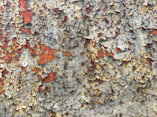 Rust and peeling paint texture on metal surface. Abstract industrial background, perfect for design projects, posters, and graphic overlays.