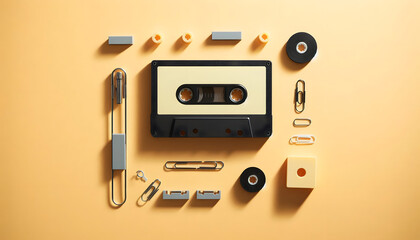 Obraz premium audio cassette tape kit group on cream background