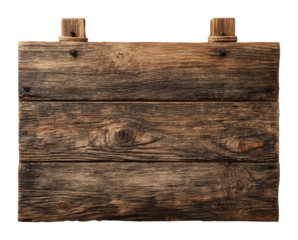 Rustic wooden signboard displaying natural elements location high-quality view isolated on transparent background