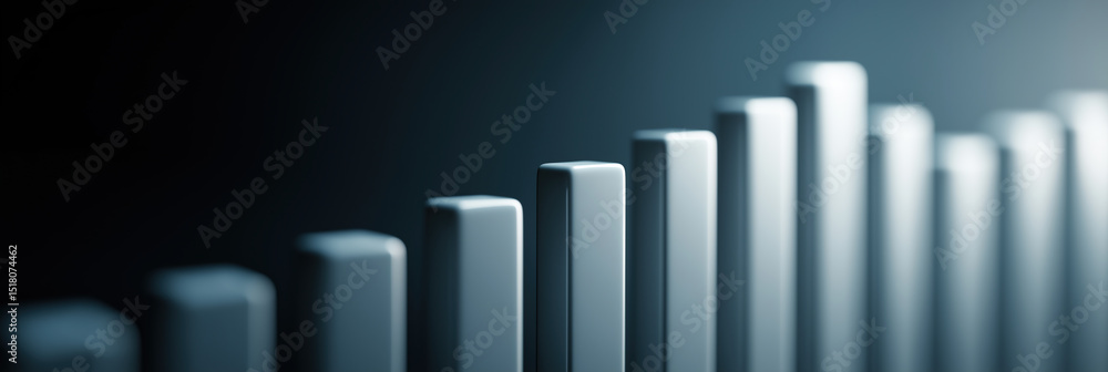 Poster white cylindrical bars create ascending pattern showing statistical growth and upward trends.