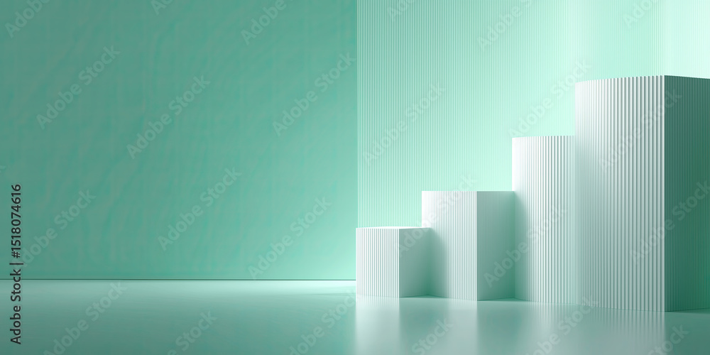 Poster mint-colored ridged columns create stepped formation suggesting continuous statistical growth patter