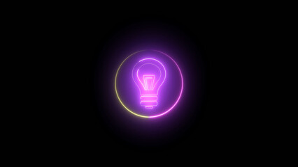 Glowing Neon Light Bulb Icon on Dark Background with Circular Border Design