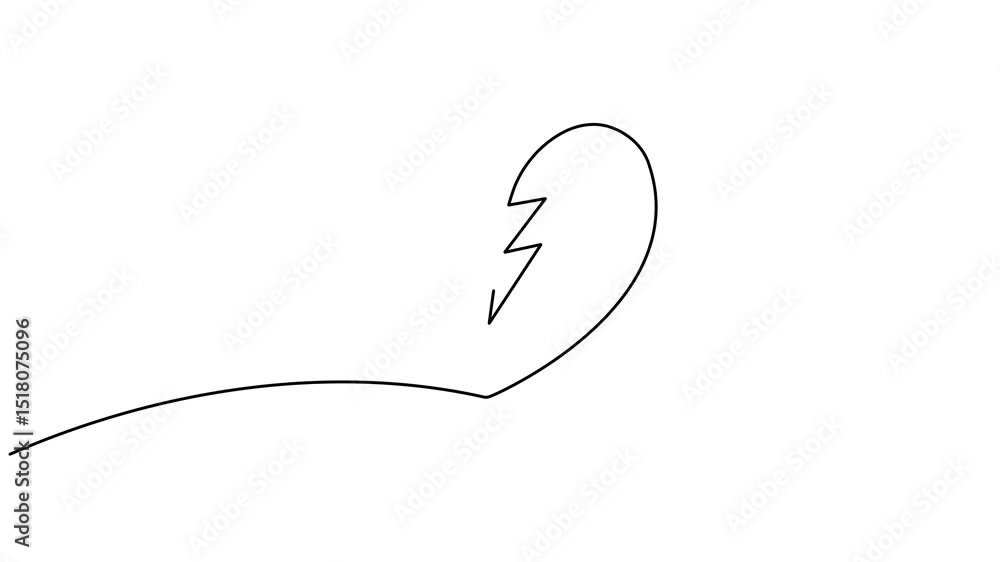 Poster broken heart continuous line art drawing animation. heart shape wavy line video. animated unhappy lo