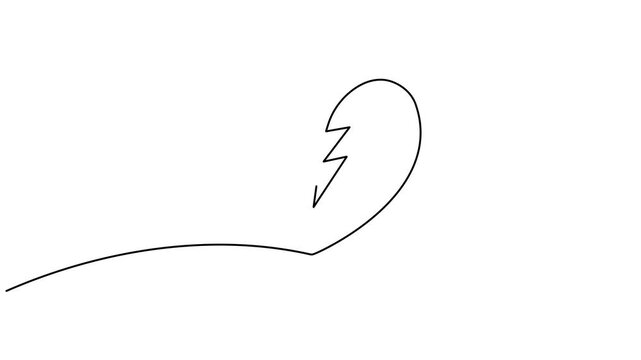 Broken heart continuous line art drawing animation. Heart shape wavy line video. Animated unhappy love symbol concept.